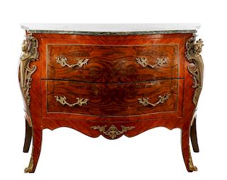 French Louis XV Style Marble Top Bombe Commode