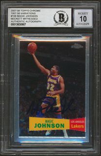 Lakers Magic Johnson Signed 2007 Topps Chrome '57 Var #106 Card Auto 10 BAS Slab