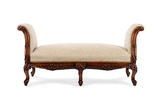 French Louis XV Style Carved Walnut Bench, 19th C
