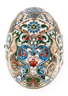 Faberge Style Silver, Cloisonne, Enamel Hinged Egg