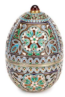 Faberge Style Silver, Cloisonne Easter Egg Box