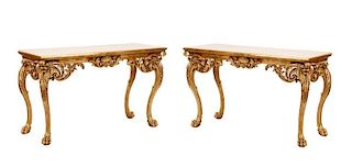 Pair of Baroque Style Giltwood Console Tables
