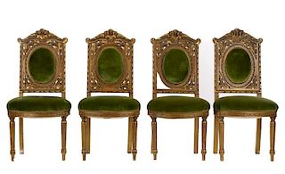 Set of 4 Louis XVI Style Parcel Gilt Side Chairs