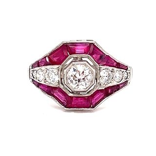 Art Deco Rubies Diamond RingÂ 