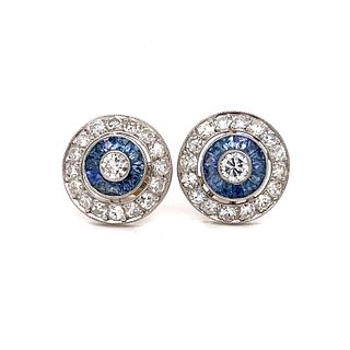 Platinum Sapphire Diamond Target Earrings