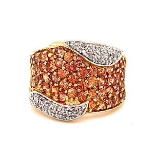 14k Diamond Orange Sapphire Ring