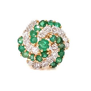 14k Diamond Emerald Cluster Swirl RingÂ 
