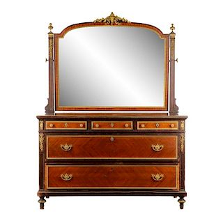 Louis XVI Style Mirrored Five Drawer Chest