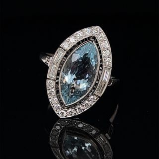 Platinum Aqua Diamond Marquise Shape Ring