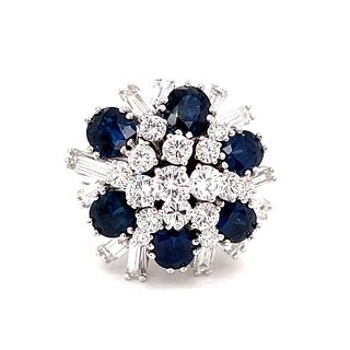 18k Art Deco Diamond Sapphire Cluster Ring