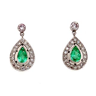 Platinum Emerald Diamond Dangle EarringsÂ 