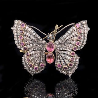 Silver & Gold Tourmaline Butterfly Brooch