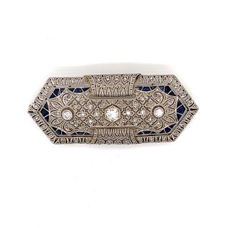 Art Deco Platinum & Gold Diamond Sapphire Brooch