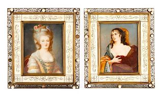 Pair of 19th C. Miniature Portraits in Bone Frames