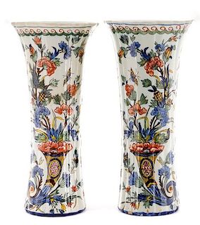 Pair of French Faience Vases in Vieux Rouen Style