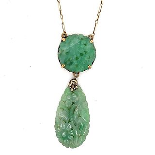 Art Nouveau Jade Jadeite 14k Necklace