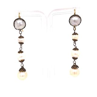 Low Gold Victorian Pearl Earrings Â 