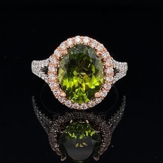 18k Olive Green Peridot Diamond Ring