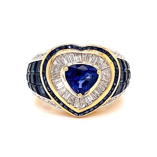 18k Sapphire Diamond Heart RingÂ 