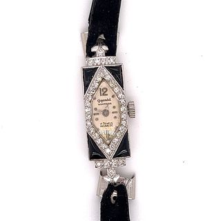 Art Deco Platinum Diamond Onyx Cocktail Watch