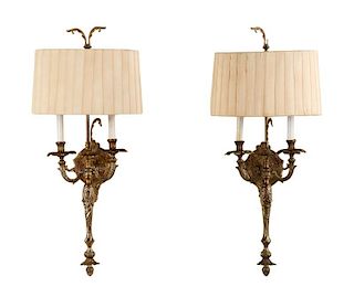 Pair of French Style Gilt Two Arm Wall Sconces
