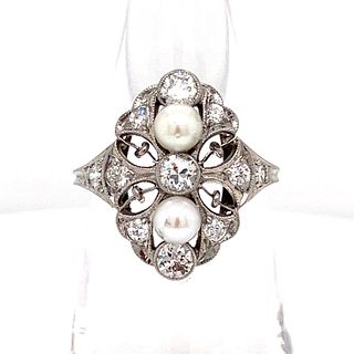 Art Nouveau Platinum Diamond Pearl RingÂ 