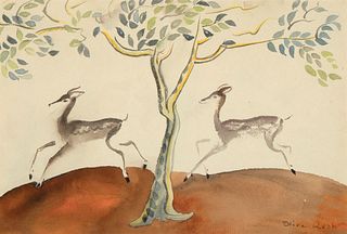 Olive Rush, Two Deer and Tree