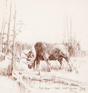 Bob Kuhn, Untitled (Moose Rubbing Antlers)