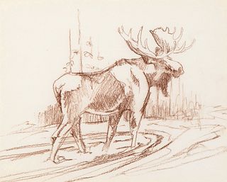 Bob Kuhn, Untitled (Moose in a Stream)