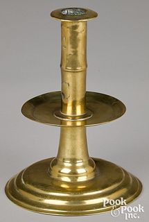 English brass trumpet candlestick, late 17th c.