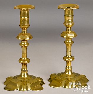 Pair of English Queen Anne brass candlesticks