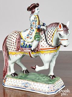 Dutch polychrome Delft horse and rider