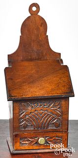 French carved walnut hanging wall box, ca. 1800