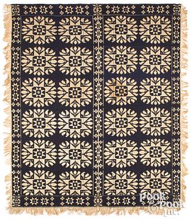Blue and white Jacquard coverlet, ca. 1840