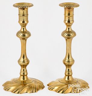 Pair of English brass swirl base candlesticks