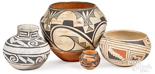 Four Native American Indian pottery vessels