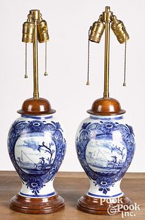 Pair of Delft blue and white table lamps