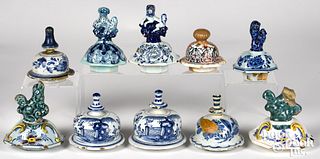 Ten Delft garniture lids, 18th c.