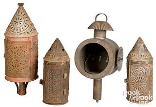 Four tin lanterns, 19th c.