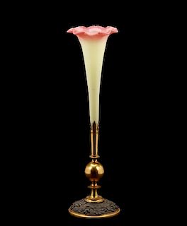 Mt Washington Shiny Burmese Glass Trumpet Vase