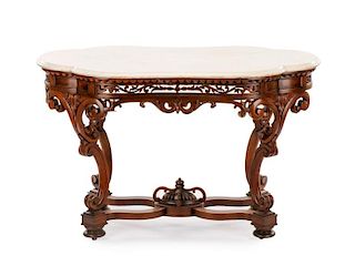 American Rococo Revival Marble Top Parlor Table