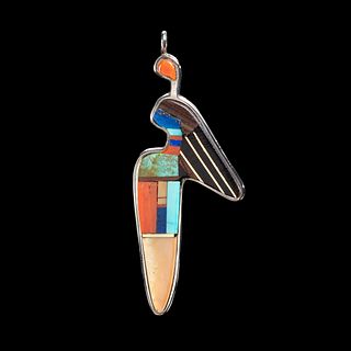 Charles Loloma, Silver and Stone Inlay Corn Maiden Pendant