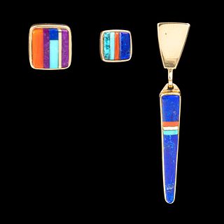 Charles Loloma, Group of Three Gold and Stone Inlay Earrings