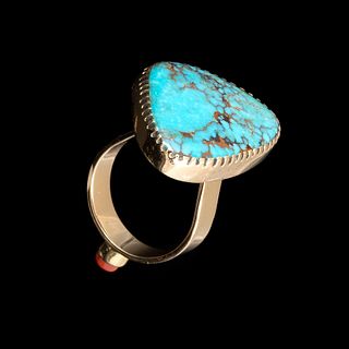 Charles Loloma, Gold, Turquoise and Coral Ring