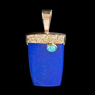 Charles Loloma, Gold, Lapis and Turquoise Pendant, ca. 1985