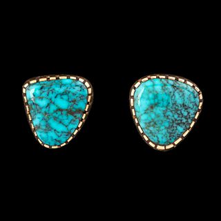 Charles Loloma, Pair of Gold and Turquoise Earrings