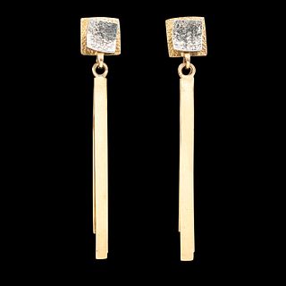 Charles Loloma, Pair of Stacked Silver and Gold Earrings