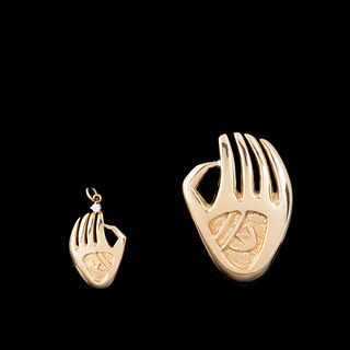 Charles Loloma + Pierre Touraine , Gold Badger Paw Ring and Diamond Pendant