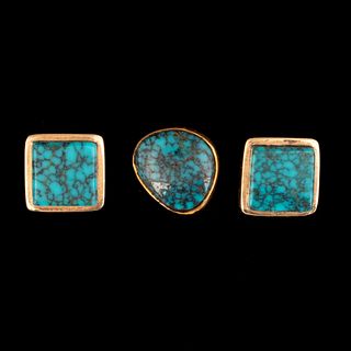 Charles Loloma, Pair of Gold and Turquoise Stud Earrings