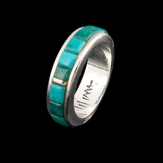 Charles Loloma, Gold and Turquoise Inlay Ring